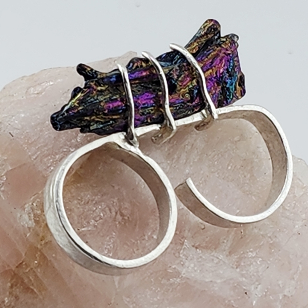 TITANIUM KYANITE RAW STONE RING HANDMADE .925 STERLING SILVER ADJUSTABLE STYLE - Picture 3 of 11